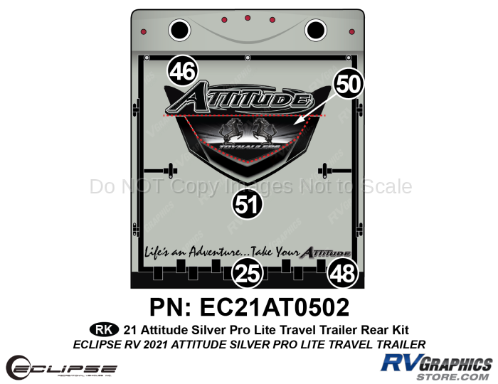 5 Piece 2021 Attitude Pro-Lite Travel Trailer Rear Graphics Kit Silver Version