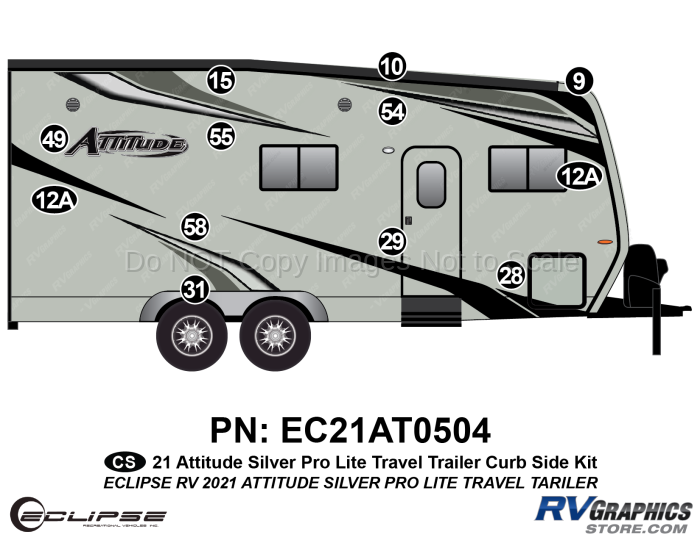 12 Piece 2021 Attitude Pro-Lite Travel Trailer Curbside Graphics Kit  Silver Version