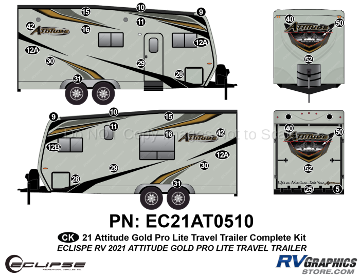 32 Piece 2021 Attitude Pro-Lite Travel Trailer Complete Graphics Kit Gold Version