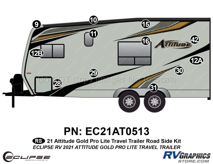 12 Piece 2021 Attitude Pro-Lite Travel Trailer Roadside Graphics Kit Gold Version