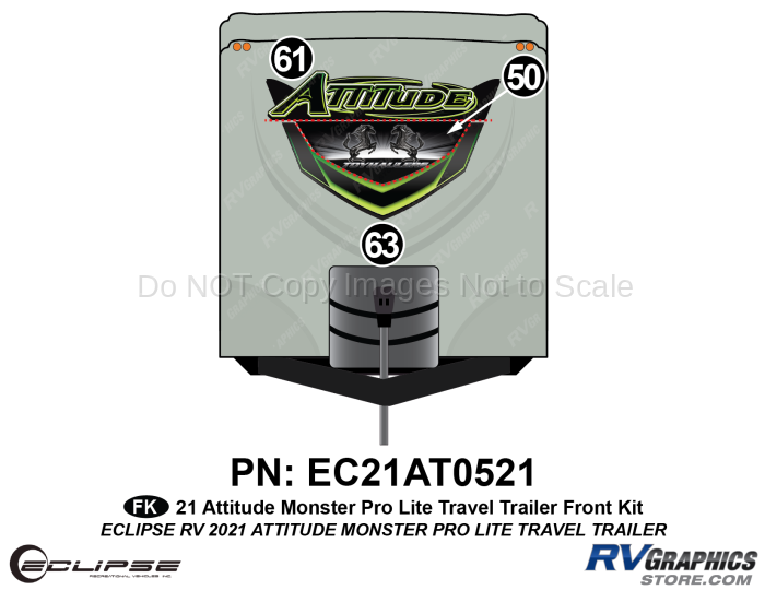 3 Piece 2021 Attitude Pro-Lite Travel Trailer Front Graphics Kit Green Version