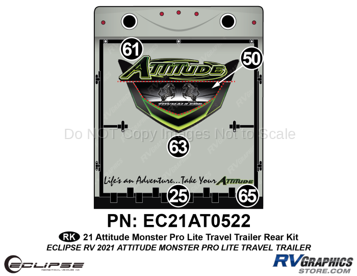 5 Piece 2021 Attitude Pro-Lite Travel Trailer Rear Graphics Kit Green Version