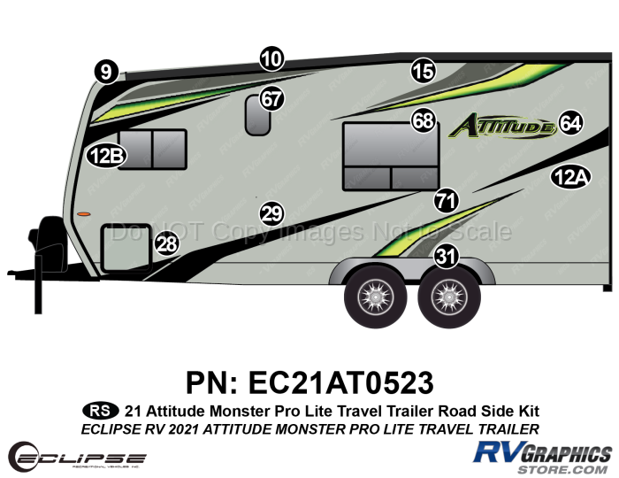 12 Piece 2021 Attitude Pro-Lite Travel Trailer Roadside Graphics Kit Green Version