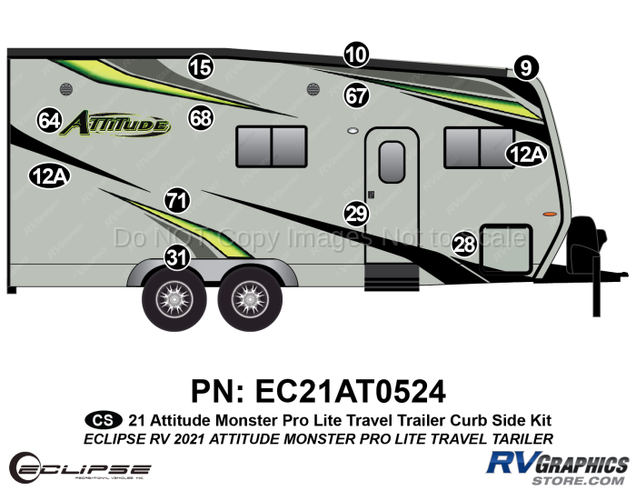 12 Piece 2021 Attitude Pro-Lite Travel Trailer Curbside Graphics Kit  Green Version