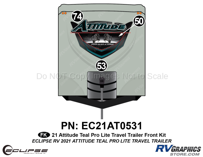 3 Piece 2021 Attitude Pro-Lite Travel Trailer Front Graphics Kit Teal Version