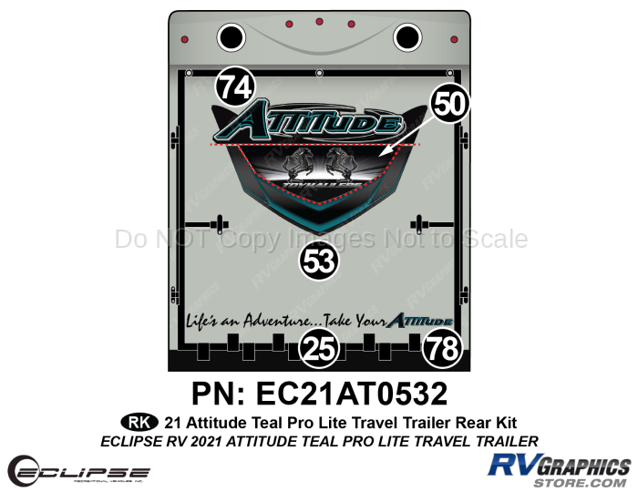 5 Piece 2021 Attitude Pro-Lite Travel Trailer Rear Graphics Kit Teal Version