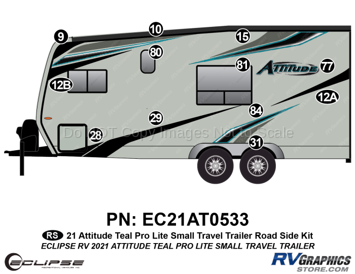 12 Piece 2021 Attitude Pro-Lite Travel Trailer Roadside Graphics Kit Teal Version