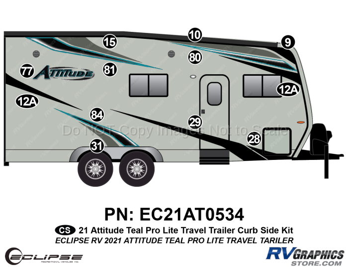 12 Piece 2021 Attitude Pro-Lite Travel Trailer Curbside Graphics Kit  Teal Version