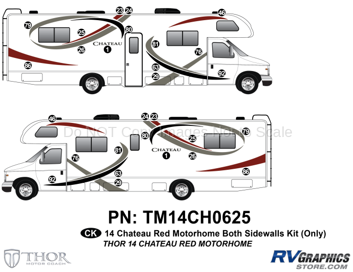 28 Piece 2014 Chateau Red Version Whitewall Both Sidewalls-Only Graphics Kit