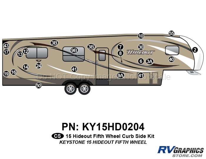 24 Piece 2015 Hideout Fifth Wheel Curbside Graphics Kit