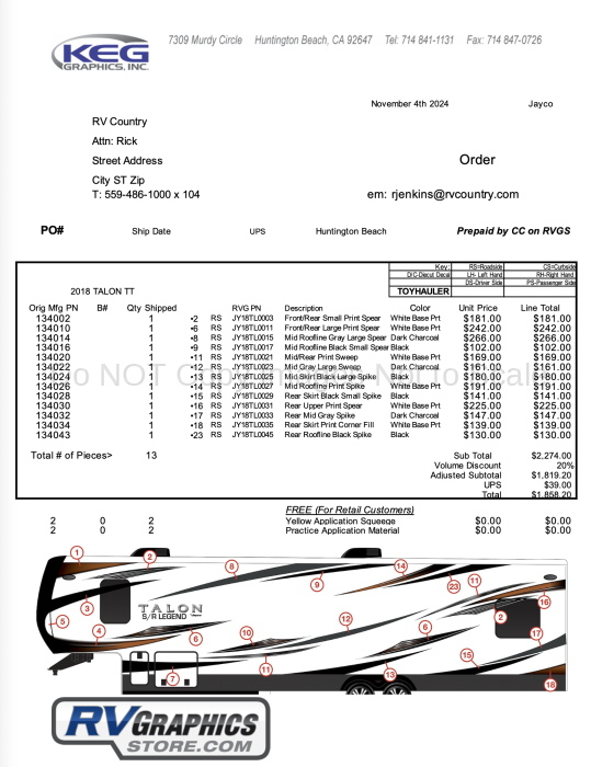 13 Piece 2018 Talon qt 04Nov2024