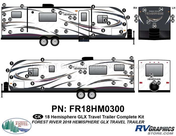 61 Piece 2018 Salem Hemiphere GLX Travel Trailer Complete Graphics Kit