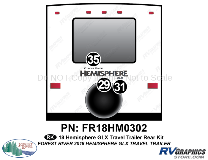 3 Piece 2018 Salem Hemiphere GLX  Travel Trailer Rear Graphics Kit