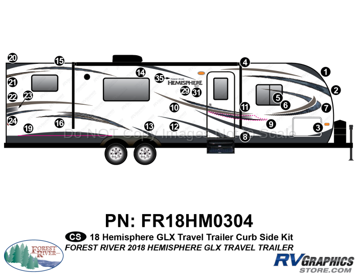 25 Piece 2018 Salem Hemiphere GLX  Travel Trailer Curbside Graphics Kit