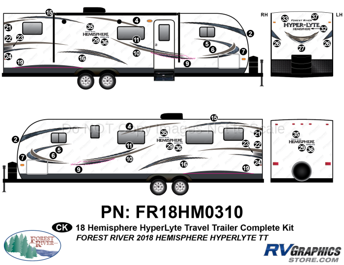 45 Piece 2018 Salem Hemiphere HyperLite Travel Trailer Complete Graphics Kit