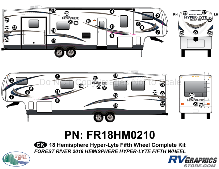 45 Piece 2018 Salem Hemiphere HyperLite Fifth Wheel Complete Graphics Kit