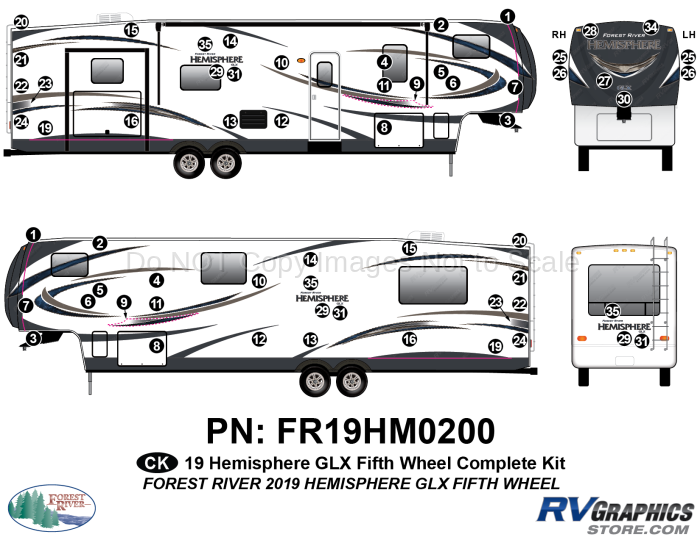 61 Piece 2019 Salem Hemiphere GLX Fifth Wheel Complete Graphics Kit