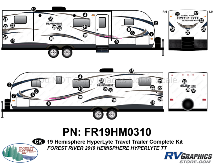 45 Piece 2019 Salem Hemiphere HyperLite Travel Trailer Complete Graphics Kit