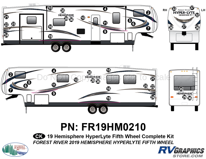 45 Piece 2019 Salem Hemiphere HyperLite Fifth Wheel Complete Graphics Kit