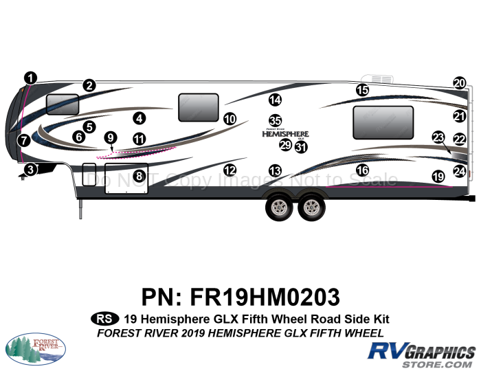 25 Piece 2019 Salem Hemiphere GLX Fifth Wheel Roadside Graphics Kit