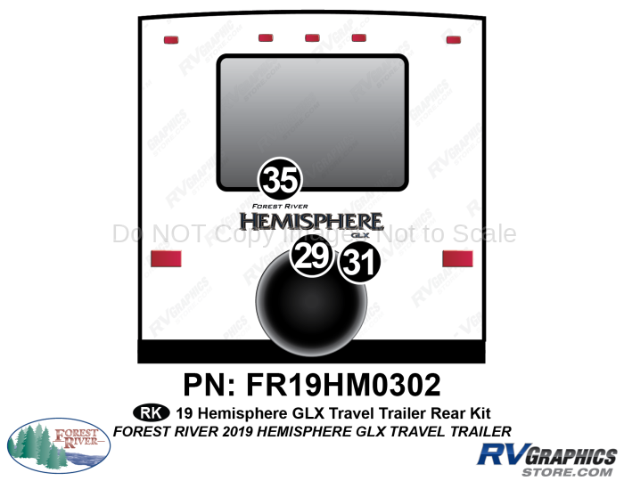 3 Piece 2019 Salem Hemiphere GLX  Travel Trailer Rear Graphics Kit