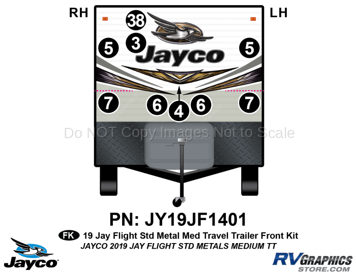 9 Piece 2019 Jay Flight Standard METAL Medium Travel Trailer Front Graphics Kit