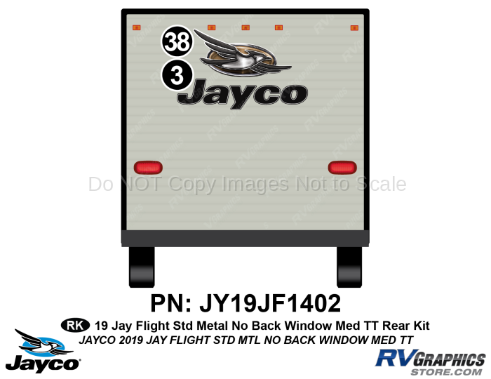 2 Piece 2019 Jay Flight Standard METAL Medium Travel Trailer No Back Window Rear Graphics Kit