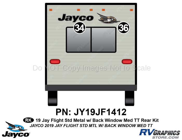 2 Piece 2019 Jay Flight Standard METAL Medium Travel Trailer WITH Back Window Rear Graphics Kit