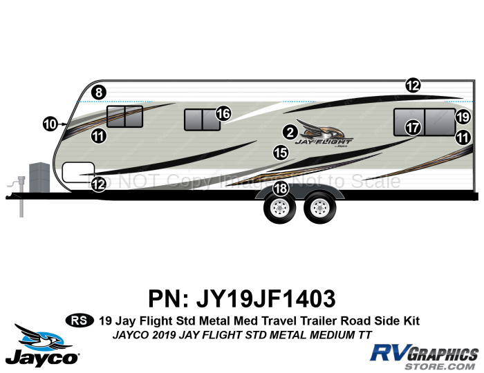 12 Piece 2019 Jay Flight Standard METAL Medium Travel Trailer Roadside Graphics Kit