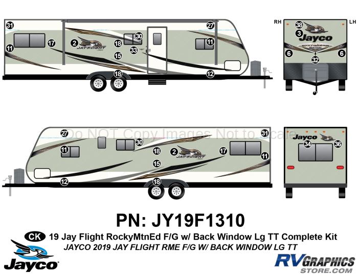 30 Piece 2019 Jay Flight Rocky Mountain Edition Fiberglass WITH Back Window Travel Trailer Complete Graphics Kit