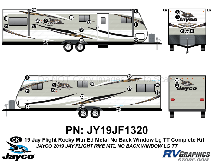 34 Piece 2019 Jay Flight Rocky Mountain Edition METAL No Back Window Travel Trailer Complete Graphics Kit