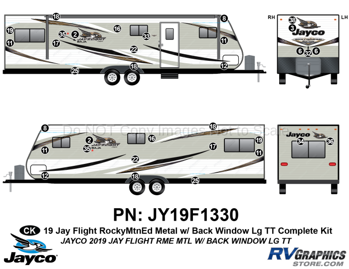 34 Piece 2019 Jay Flight Rocky Mountain Edition METAL WITH Back Window Travel Trailer Complete Graphics Kit