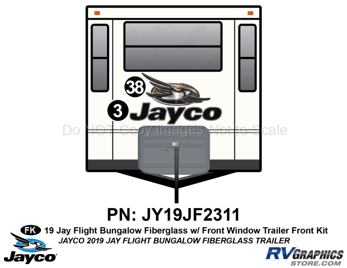 2 Piece 2019 Jay Flight Bungalow Trailer Front Graphics Kit-Fiberglass Walls WITH Front Window