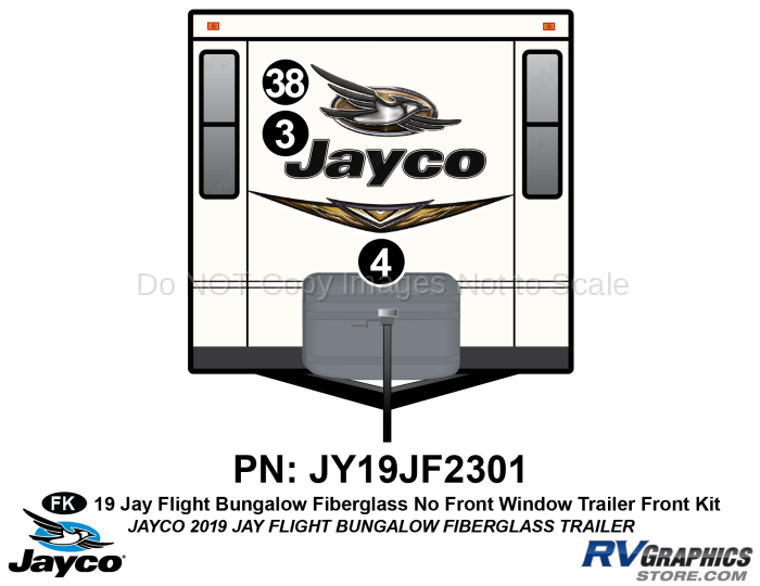 3 Piece 2019 Jay Flight Bungalow Trailer Front Graphics Kit-Fiberglass Walls No Front Window