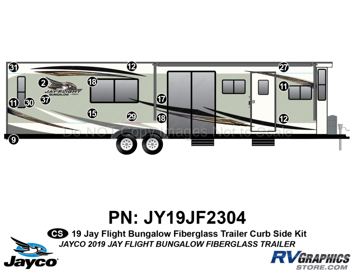 15 Piece 2019 Jay Flight Bungalow Trailer Fiberglass Walls Curbside Graphics Kit