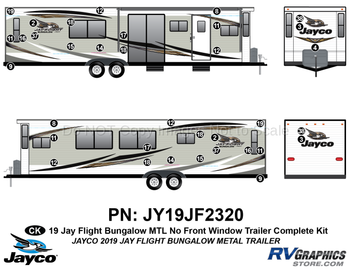 39 Piece 2019 Jay Flight Bungalow Trailer Complete Graphics Kit-METAL Walls No Front Window