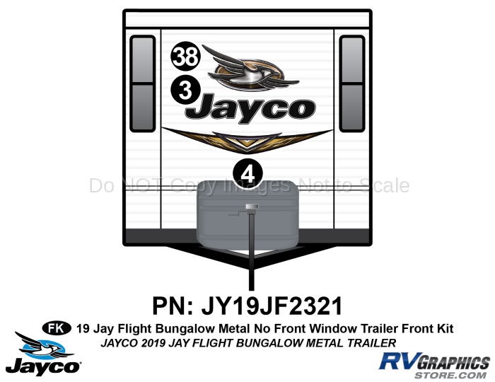 3 Piece 2019 Jay Flight Bungalow Trailer Front Graphics Kit-METAL Walls No Front Window