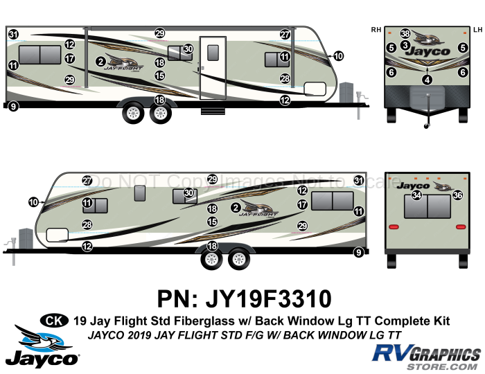 43 Piece 2019 Jay Flight Standard Fiberglass Lg Travel Trailer WITH Back Window Complete Graphics Kit