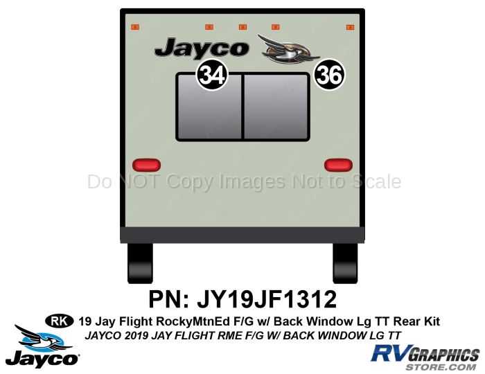 2 Piece 2019 Jay Flight Rocky Mountain Edition Fiberglass WITH Back Window Travel Trailer Rear Graphics Kit