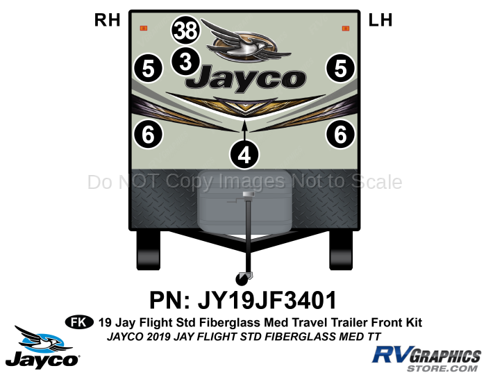 7 Piece 2019 Jay Flight Standard Fiberglass Medium Travel Trailer Front Graphics Kit