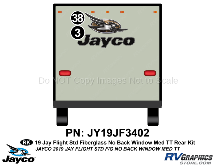 2 Piece 2019 Jay Flight Standard Fiberglass Medium Travel Trailer No Back Window Rear Graphics Kit