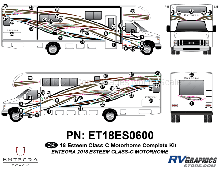 61 Piece 2018 Esteem Motorhome Complete Graphics Kit