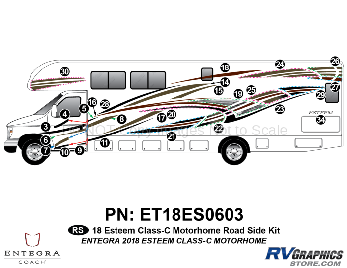 27 Piece 2018 Esteem Motorhome Roadside Graphics Kit