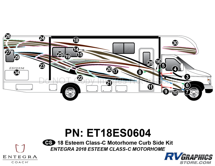 27 Piece 2018 Esteem Motorhome Curbside Graphics Kit