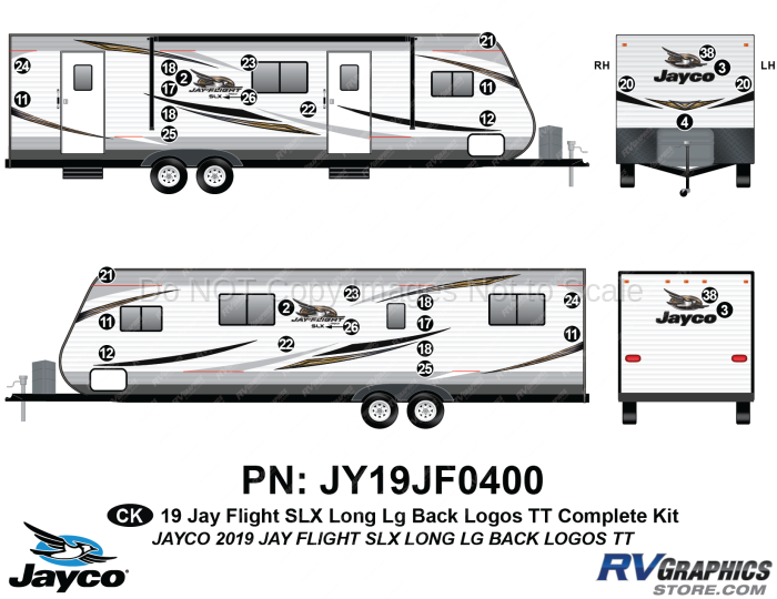 33 Piece 2019 Jay Flight SLX Long Travel Trailer Complete Graphics Kit