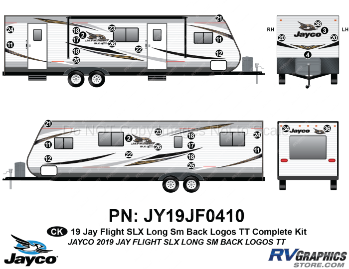 33 Piece 2019 Jay Flight SLX Long Travel Trailer Rear Window Complete Graphics Kit