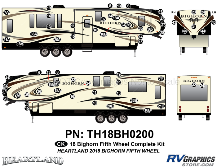 65 Piece 2018 Bighorn Fifth Wheel Complete Graphics Kit