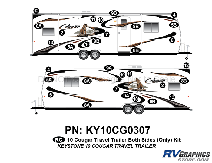 32 Piece 2010 Cougar Travel Trailer Both Sides Graphics Kit