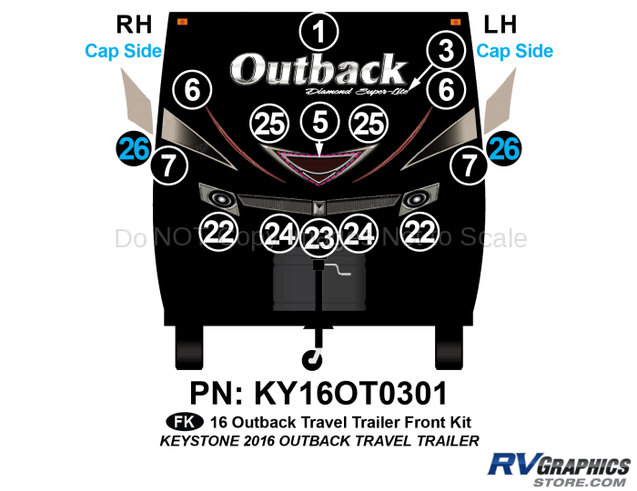 16 Piece 2016 Outback SuperLight Travel Trailer Front Graphics Kit