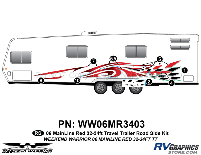 8 piece 2006 Warrior Mainline 32-34' TT Roadside Graphics Kit